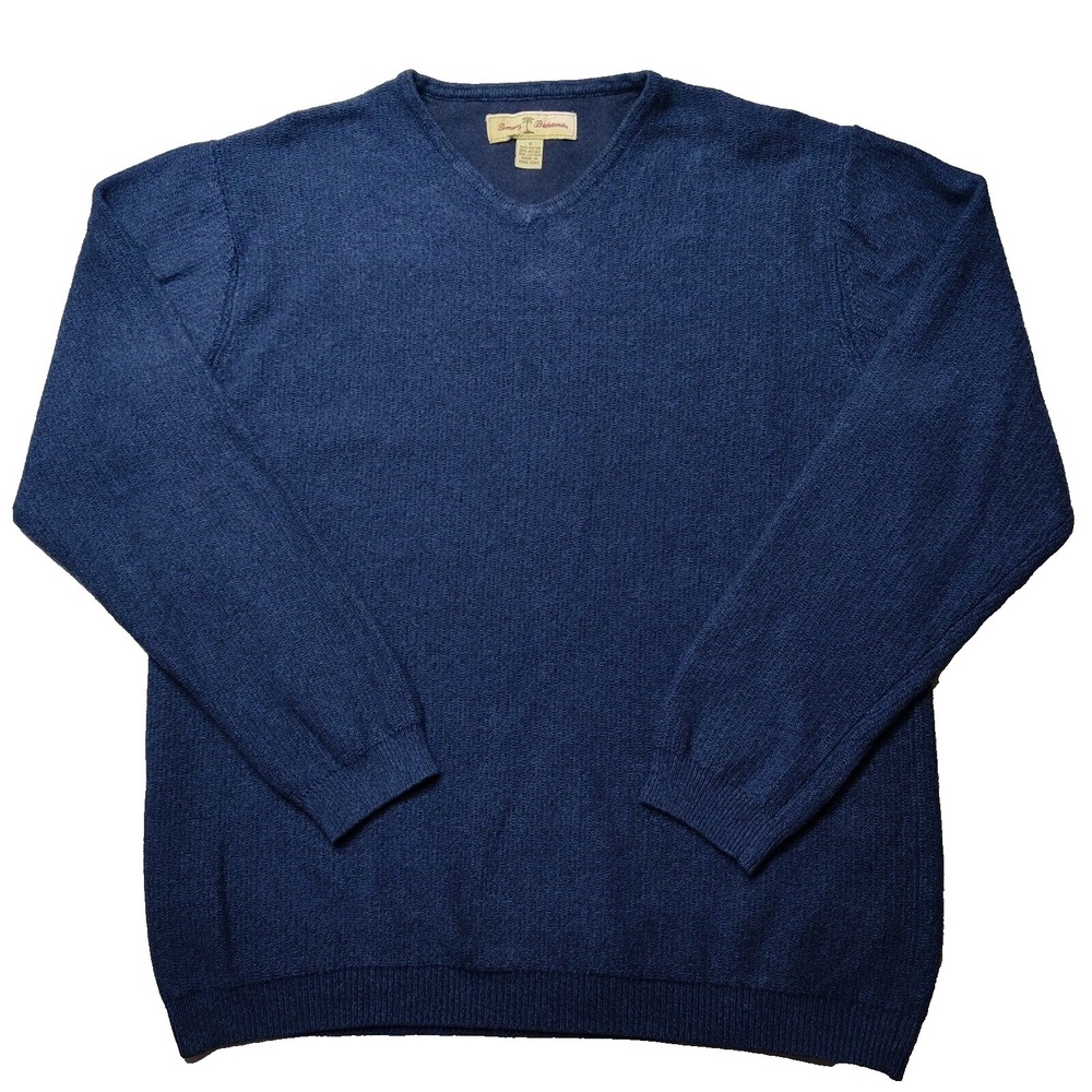 VTG TOMMY BAHAMA Men Small Blue V-Neck Rayon Nylon Cotton Blend Pullover Sweater